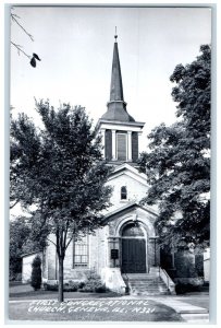 Geneva Illinois IL RPPC Photo Postcard First Congregational Church c1950's