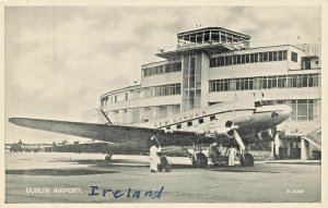 Aer Lingus DC-3 plane-Dublin Airport's Original Terminal Building~1956 Postcard