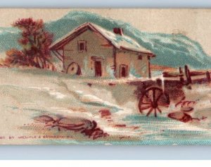 1880s Victorian Religious Bookmark Bible Quote Winter Scene Cottage F130