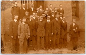 Young Men in Suit and Tie Picture Day Outside School Portrait - Vintage Postcard