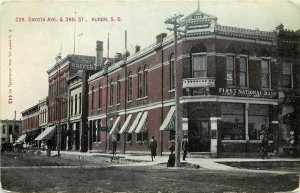 c1907 Postcard; Huron SD First National Bank Cor. Dakota Ave & 3rd St Beadle Co.