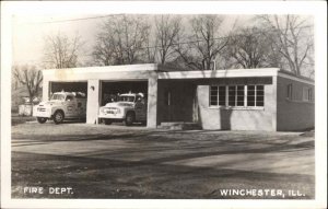 Winchester IL Fire Dept Trucks Real Photo Postcard