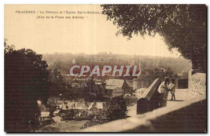 Old Postcard Fougeres Chateau and The Church of St. Sulpice (View of the Plac...