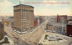 Woodward Avenue Michigan Avenue Corner Detroit MI 1910 postcard