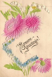 1908 SINCERE GREETINGS SINKING SPRINGS PA FLORAL EMBOSSED POSTCARD 20-215