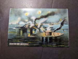Mint USA Naval Memorial Postcard USS Monitor and Merrimac Ironclad Ships