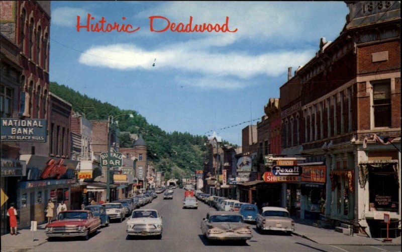 Deadwood South Dakota SD Classic 1960s Cars VW Bug Beetle Vintage Postcard