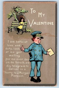 Artist Signed Postcard Valentine Woman Waiting On The Bench A D T c1905 Antique