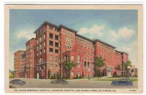 Union Johnston Hospital Nurses Home Baltimore Maryland 1938 linen postcard