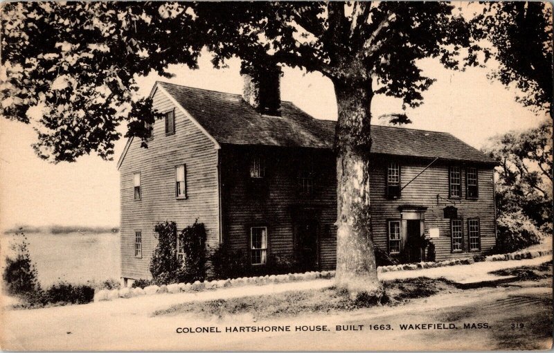 Colonel Hartshorne House Wakefield Mass. BW Postcard 1c Stamp WOB Note PM