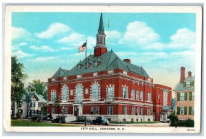 1936 Cars US Flag City Hall Building Concord New Hampshire NH Postcard