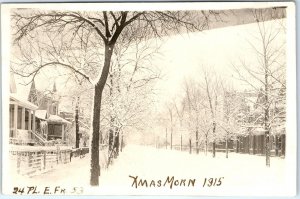 1915 Beautiful Snowy Street View RPPC Christmas Morning Real Photo Postcard A111