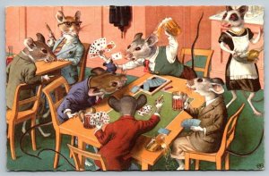 Vintage Postcard - Anthropomorphic Mice Playing Cards Alfred Manzier