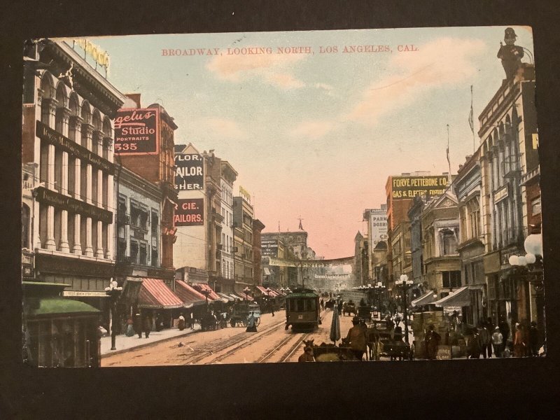 U.S. Broadway Looking North Los Angeles California 1907 Postcard R41000 