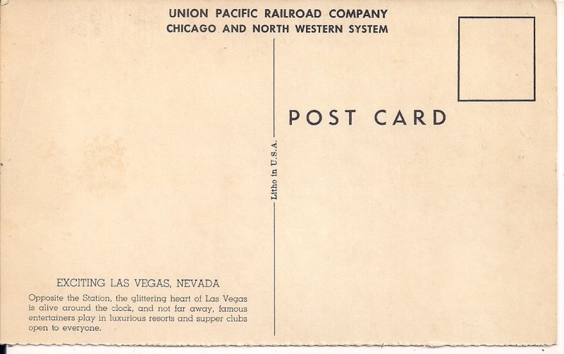Las Vegas NV, RR Menu, Foldout PC, 1950's, Challenger Domeliner Train, Casino