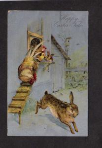 Happy Easter Tide Greetings Postcard Bunny Chickens Bird House Carte Postale PC