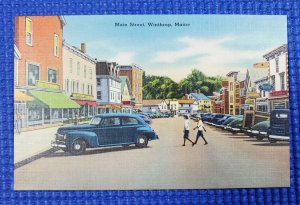 Vintage Main Street Winthorp Maine ME Streetview Postcard