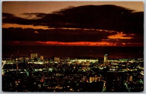 Honolulu Hawaii 1960s Postcard Honolulu In The Early Evening Nighttime Lights