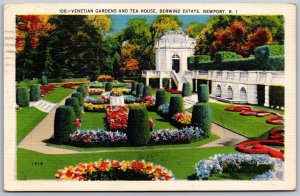 Vtg Newport Rhode Island RI Venetian Gardens & Tea House Berwind Estate Postcard