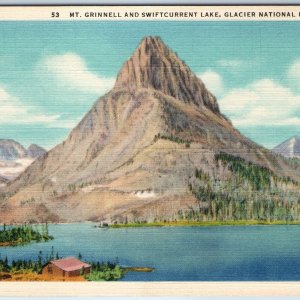 1934 Glacier National Park, Mont. Mt. Grinnell & Swiftcurrent Lake Linen PC A221