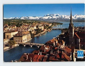 Postcard Fraumünster and the alps, Zürich, Switzerland