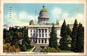 South View State Capitol Sacramento California CA Linen Postcard VTG PM Cancel 