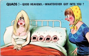 Comic Babies Woman Quads Good Heavens Whatever Got Into You Postcard H26