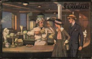 Steamer Steamship Poster Art SS MANDALAY Buffet Lunch Chef c1915 PC jrf