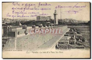 Old Postcard Marseille on Jetee and Lighthouse St. Mary
