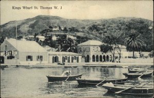 St Thomas DWI Virgin Islands Kings Wharf Boats c1910 Vintage Postcard