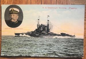 USS Wyoming~US Navy Dreadnought Postcard Admiral Badger c1915