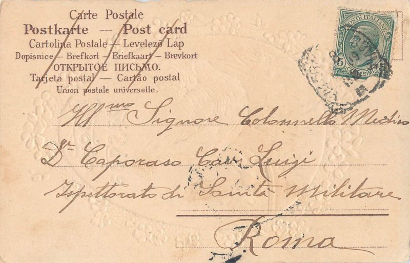 Embossed Easter greetings fantasy postcard hen chicks 1900 Buona Pasqua