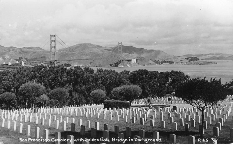 RPPC San Francisco Cemetery & Golden Gate Bridge ca 1940s Vintage Postcard