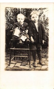 H79/ Interesting RPPC Postcard c1920 Children Watering Can 21