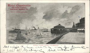 FORTRESS MONROE VA Hotel Chamberlin Tennis Court & Harbor c1905 Postcard