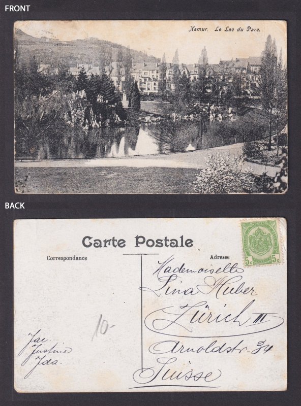 Vintage Postcard Belgium Namur Park Lake