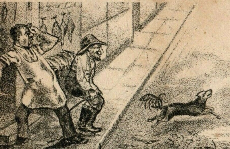 1870's Comical Scene Men Lobster & Dog Street Fight P165 