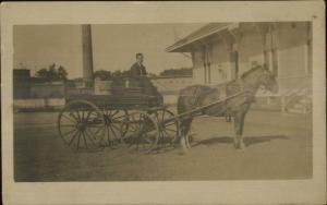 American Express Co Delivery Wagon #390 RR Train Depot? Real Photo Postcard