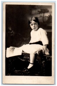 c1910's Little Girl Studio Portrait Joliet Illinois IL RPPC Photo Postcard