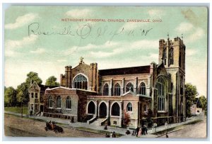 Zanesville Ohio Postcard Methodist Episcopal Church Exterior View 1908 Vintage