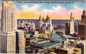 Postcard CITY SKYLINE SCENE Chicago Illinois IL AM9820