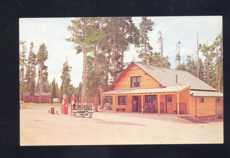 DAYTON WYOMING BEAR LODGE RESORT GAS STATION VINTAGE ADVERTISING POSTCARD