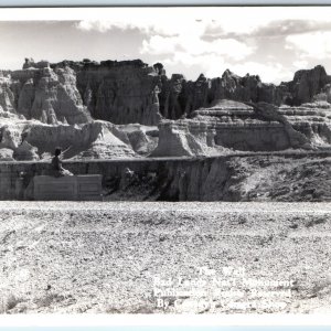 c1940s Badlands, SD RPPC Lady @ Wall Bad Lands National Monument Real Photo A259