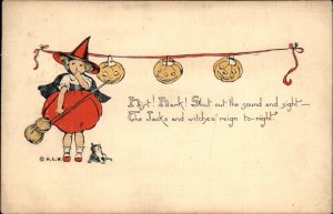 Halloween Little Girl Witch JOLs HL Woehler c1910 Postcard VERY SCARCE