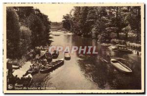 Old Postcard Belgium Belgie Houyet Departure teal and Gulls (boat)