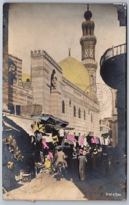 Cairo Egypt 1907 Tinted RPPC Real Photo Postcard Street Scene