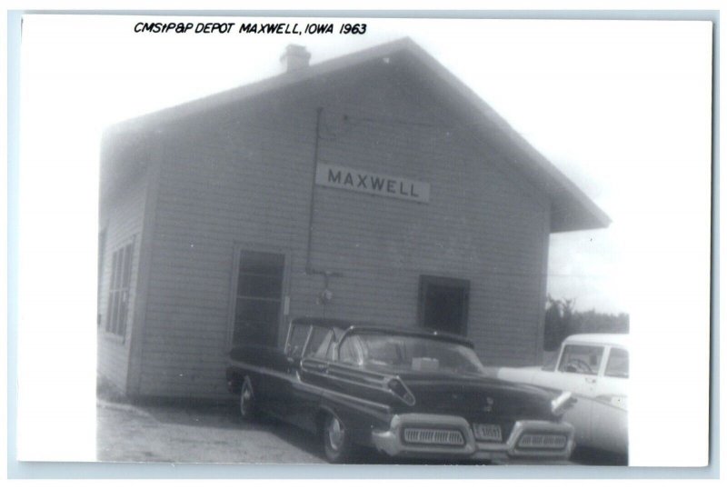c1963 CMSTP&P Maxwell Iowa IA Railroad Train Depot Station RPPC Photo Postcard