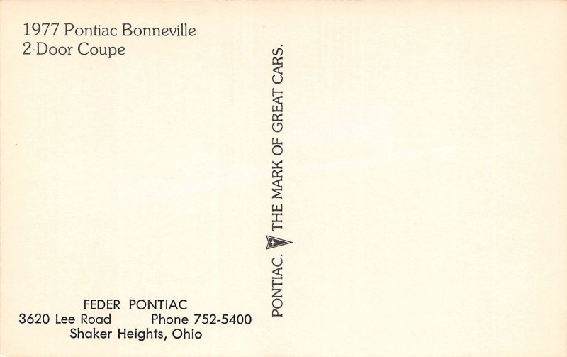 H47/ Automobile Car Postcard 1977 Pontiac Bonneville Coupe Advertisement 20