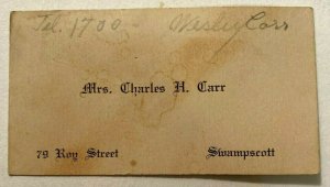 Calling Business Card Mrs Charles H Carr Swampscott MA early 20th c