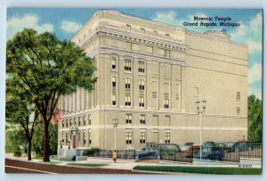 Grand Rapids Michigan Postcard Masonic Temple Building Classic Cars 1940 Antique